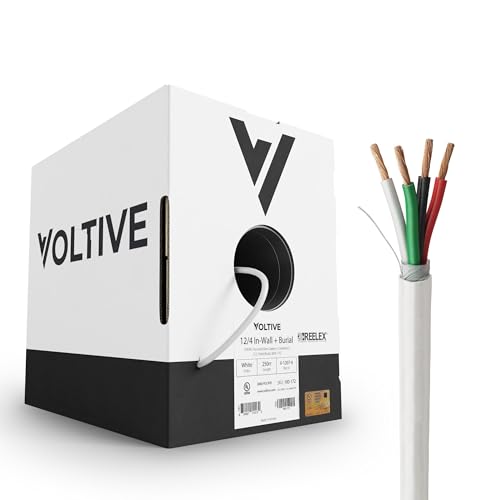 Voltive 12/4 Speaker Wire - 12 AWG/Gauge 4 Conductor - UL Listed in Wall (CL2/CL3) and Outdoor/In Ground (Direct Burial) Rated - Oxygen-Free Copper (OFC) - 250 Foot Bulk Cable Pull Box - White