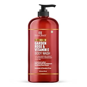 Botanic Hearth Garden Rose & Vitamin E Body Wash | Limited Edition, with Shea Butter, Sweet Almond Oil & Rosemary Leaf Oil 16 fl oz (473 ml) | Sulphate & Paraben-Free, Luxurious Lather