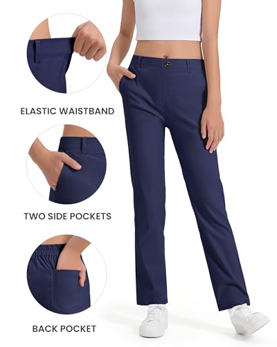 Image of Girls Uniform Pants Kids Dress Pants High Stretchy with Pockets