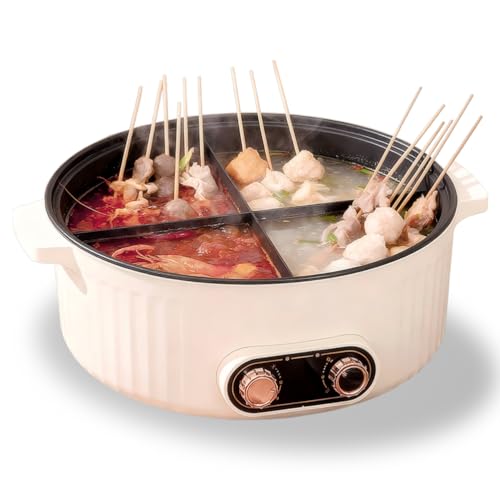 Electric Hot Pot with Divider, Four Grid Multifunctional Stew Pot, 4-Flavor Chinese Shabu Shabu Pot, for Family Gatherings Parties,White