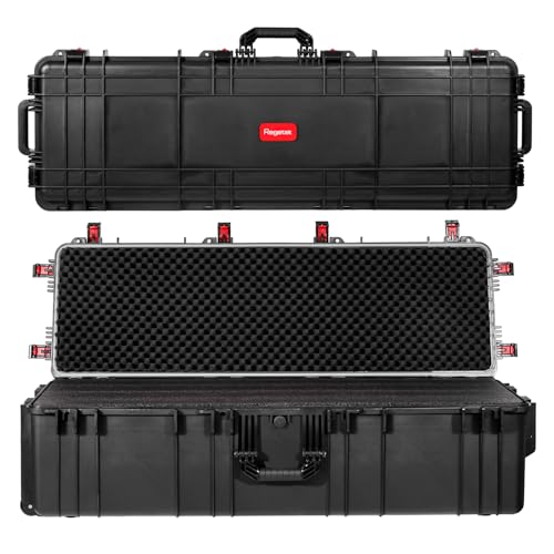 Regetek Waterproof Rolling Case 52 x 17x 13 Inch, with Foam/Wheels/ 3 Large Handles for Camera, Tool, Equipment, Crushproof, Lockable, Transport Roller Hard Case, Inner 48.42