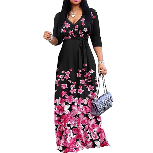 Image of FANDEE Plus Size Maxi Dress for Women Casual Summer Sundress V-Neck 3 /4 Sleeve