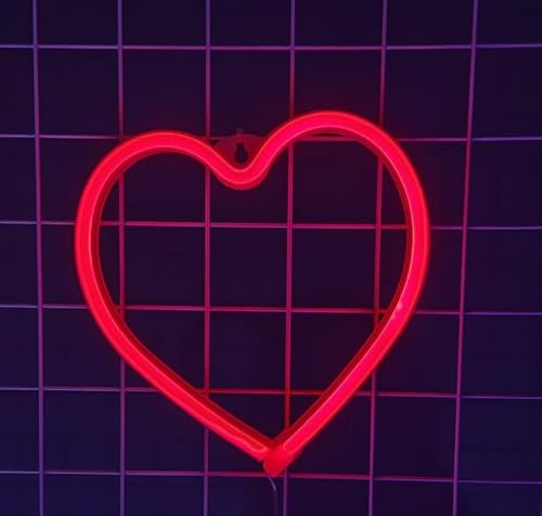 Image of Red LED Heart Shaped Neon Wall Lamp, Love Sign, Dual USB & Battery Operated, Hanging Decor for Teen Girls Bedroom, Dorm, Wedding, Valentine's Day