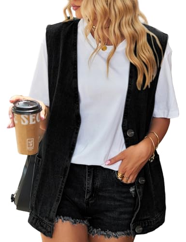 Gilet en jean sans manches Sukany style vintage boutonné en coton robuste
