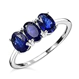 TJC Sapphire Trilogy Ring for Women 925 Sterling Silver Platinum Plated, September Birthstone 3 Stone Gemstone Ring, Engagement Promise Ring GiftRing Size N