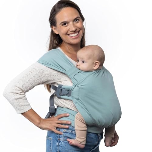 Boba Bliss 2-in-1 Babytragetuch & Babytrage Neugeborene ab Geburt bis 16 kg - Ohne Binden & Knoten, Hüftfreundlich, Weich & Elastisch (Meeresnebel)