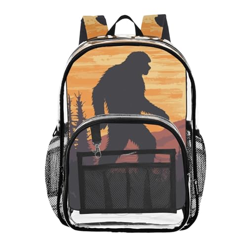 Clear Backpack Silhouette Sasquatch Tree, PVC Transparent Bag with Large Capacity for Boys, Girls, Men, Women, See Through Bookbag for School Work College Travel