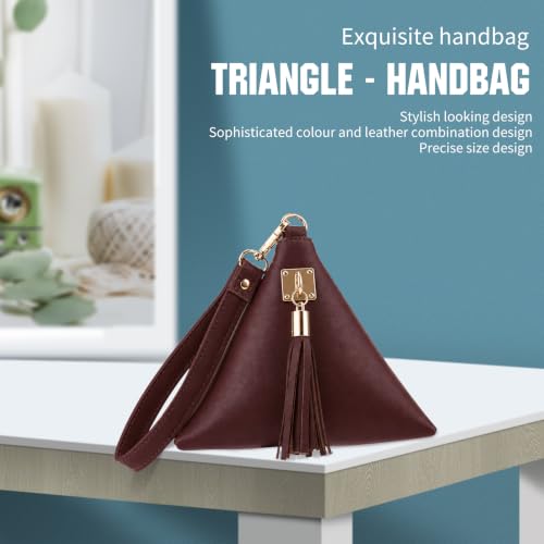 Image of Women Synthetic Leather Clutch Wallet Triangle Wristlet Purse with Wrist Strap