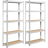 Yaheetech 2 Pack Garage Shelves 5 Tier Standing Shelf Units Adjustable Metal Utility Shelving for Home Office, 35.5''Wx 12''Dx 71''H, Silver