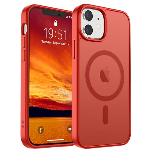 Image of SUPFINE Magnetic for iPhone 12 Mini Case & iPhone 13 Mini Case (Compatible with MagSafe) (Military Grade Drop Protection) Slim Translucent Matte Shockproof Phone Cover,Red