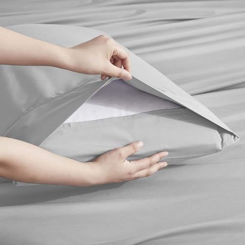 Image of Nestl Extra Deep Split King Sheet Set - 7 Piece Breathable & Cooling Sheets - Hotel Luxury Bedding Set w /18-24 Inch Deep Pockets - Easy & Secure Fit - Super Soft, Wrinkle Free & Comfy - Light Gray