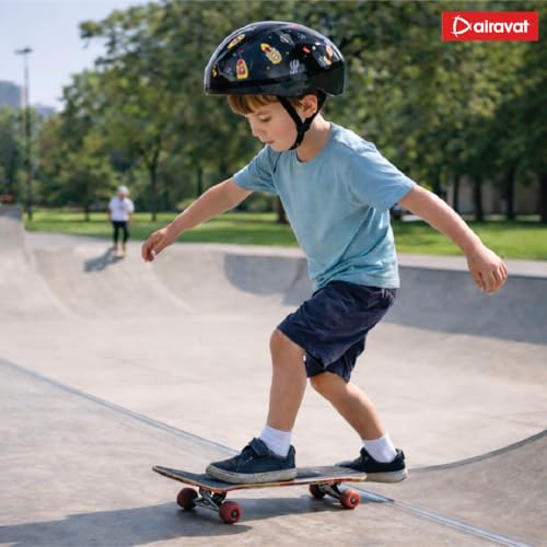 Image of Airavat Mini Rider Kids Cycling & Skating Helmet, Aerodynamic Shape, Size Adjustable with Quick Release Buckle (Black, Extra Small (44-48 cm))