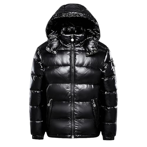 Generisch Daunenjacke Damen Warme, Parka Mantel Mit Kapuze Winter Schnee Unten Dicke Jacken Metall Glänzende Winterjacke Schwarz Langarm Wintermantel Mit Reißverschluss...