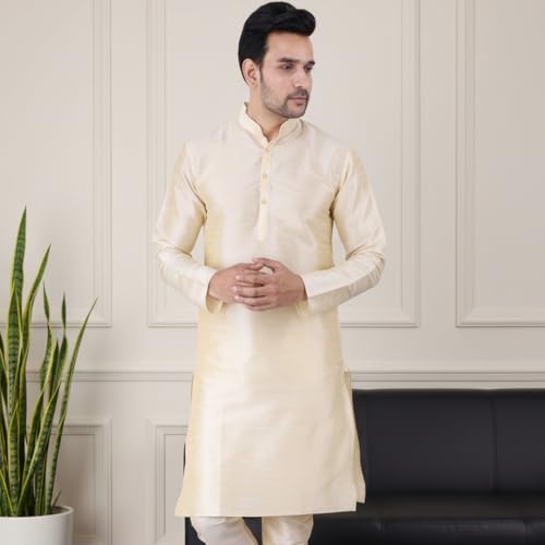 Image of Sadree Men's Silk Blend, Knee Length, Full Sleeve, Mandrin Collor, Solid Style, Attractive Colour, Solid Plain Kurtas