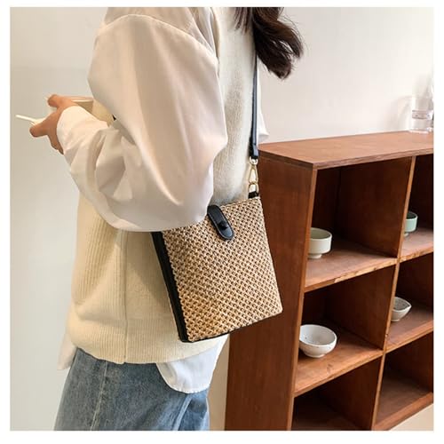 Women 2025 Summer Purse Straw Woven Cross Body Bucket Bag Trendy Shoulder Handbag Casual Tote Travel Beach4