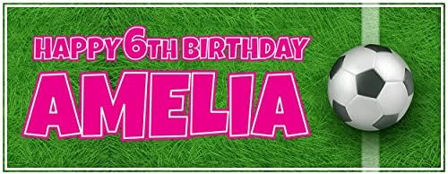 2 Personalised Football Birthday Banners - Football Design 5 - Any NAME/Any AGE (Green)