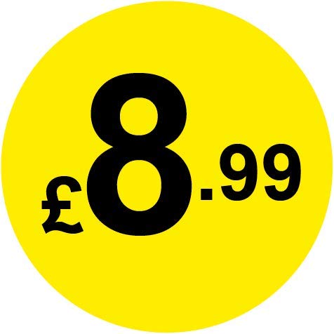 Permanent Adhesive - Black & Yellow 30mm Price Stickers/Labels from £5.45 to £17, 5000, £8.99