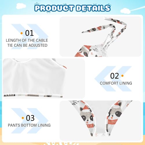 KLL Cute Raccoon Wildlife Christmas Girl 2 Piece Bikini Sets Scoop Neck Bathing Suit Swimming Suits Cute Shoulder Strap4
