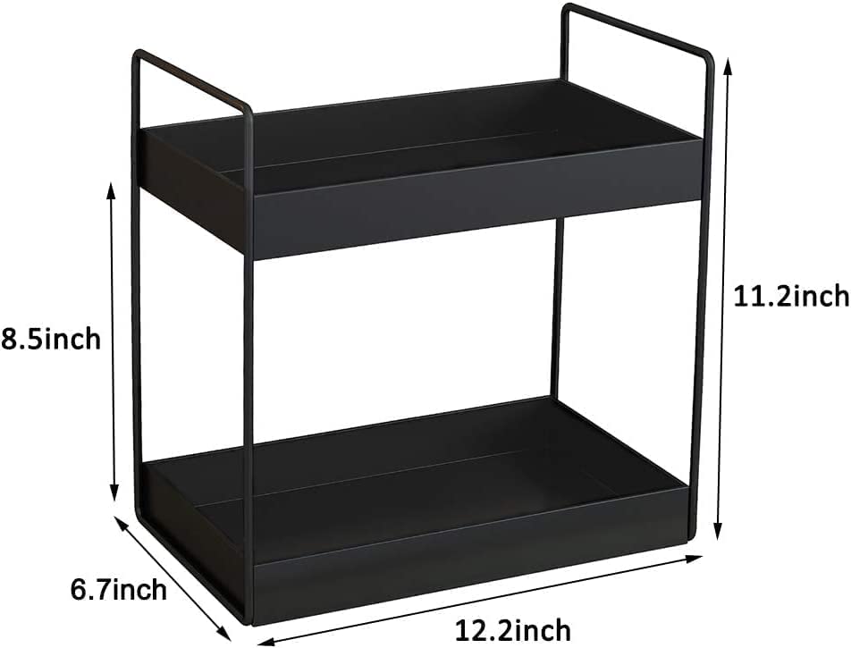 Image of CHHAAP Metal Heavy 2-Tier Bathroom Countertop Organizer Decorative Vanity Cosmetic & Makeup Storage Kitchen Spice Rack Standing Shelf Storage Shelf Organizer Black (Pack of 1) (NHSP)