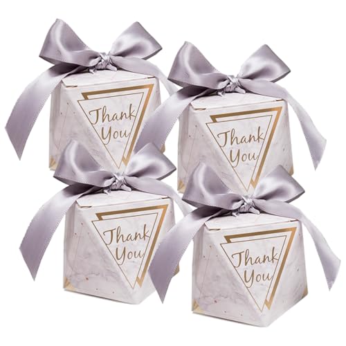 Allbusky Scatole di carta a forma di diamante con nastro, per bomboniere, forniture per feste, per matrimoni, feste nascituro, Natale, 20 pz.