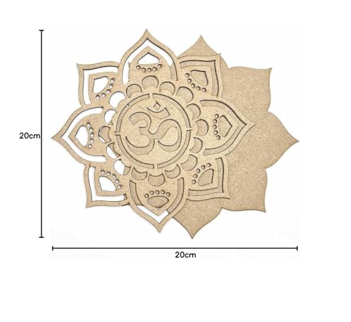 Image of Adikala MDF Om with Lotus Flower Cutout with Base for DIY | for Decorations, Festival Gift, Wedding Decorations 8.INCH