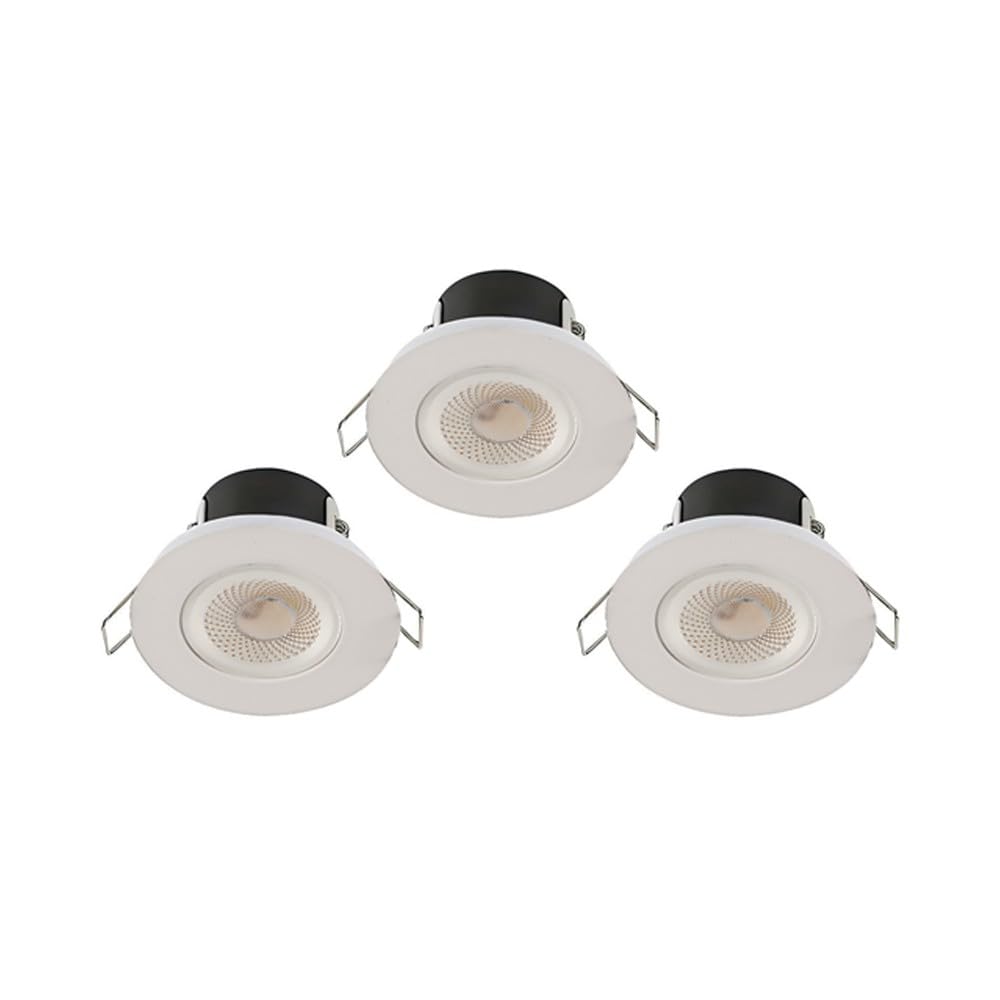 NWT Direct White LED Dimmable Spotlight Down Light IP65 Ceiling Bathroom Kitchen Waterproof 4 Bezel Finishes Fire Rated Bulb Energy Efficient A++ - Pack of 3