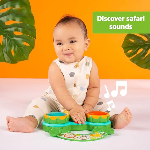Image of Bright Starts Safari Sounds Gift Set, 2-PK Baby Toys for On the Go, Musical Drum Toy and Car Keys Toy with Car Sounds, Unisex Jungle Theme, 3-6 Months and Up