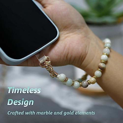 Image of Marble Beaded Phone Wrist Strap for Women, Detachable Design