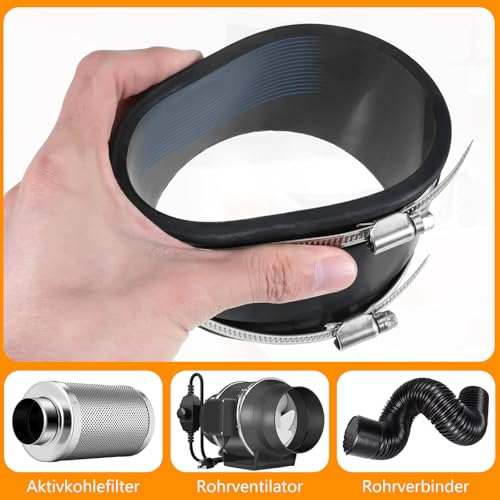 125mm Flexible Gummi Muffe, Flexible Gummimuffe Gummikupplung mit Edelstahlschellen, Ø125mm Rohrverbinder für Rohrventilator, Lüftungssystem Lüftung Rundrohr Ventilation Lüftungskanal