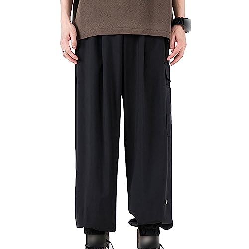 Men's Ice Silk Loose Overalls Multi-Pocket Sports Casual Pants Breathable Light Nine-Point Trousers
