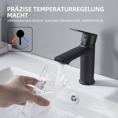 BELZ Wasserhahn Bad, Einhebel-badarmatur, Armatur Badezimmer, Mischbatterie Bad, Höhe 96 mm, Energiesparend Waschbeckenarmatur Einhebelmischer für Badezimmer, Matt Schwarz