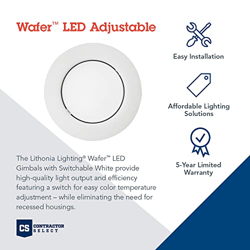 Lithonia Lighting Wf4 Adj Led 30K40K50K 90Cri Mw M6 Adjustable Gimbal Wafer Downlight, Ultra Thin Round Trim, Switchable Color Temperature, 4-Inch, Matte White #TOP1