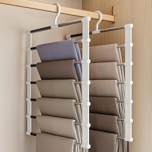 Fleymu 2 Piezas Perchas para Pantalones Multifunción 6 en 1 Extensible - Pantalonero Multiples Ahorra Espacio para Colgar Pantalones, Faldas, Corbatas y Cinturones