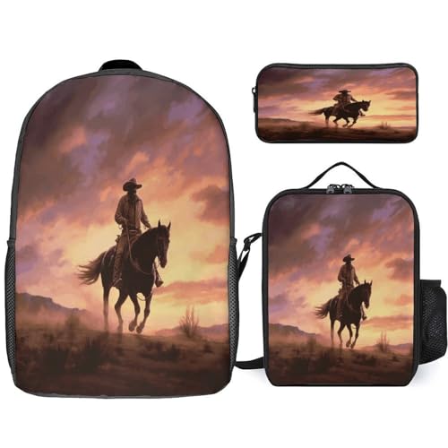 17-inch Backpack,Crossbody Lunch Bag,and Cosmetic Bags Suitable for Travel,business,casual,universal Cowboy West Print Travel Backpacks for Men And Women