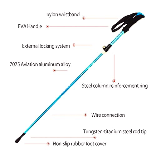 Collapsible Trekking Pole,Lightweight, Hiking Pole Aluminum Alloy 7075 Walking Sticks For Hiking With Telescopic & Foldable Tri-Fold Design For Women Men, Hiking, Camping (Sky Blue, 1 Piece) #TOP2