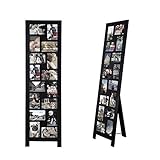 Asense Decorative 4 by 6 Inch 16 Openings Black Wood Hinged Folding Partition Screen-Style Collage Picture Photo Frame Floor Standing