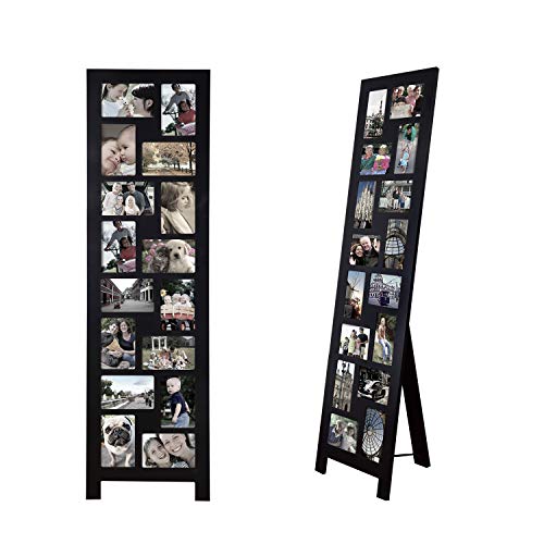 Asense Decorative 4 by 6 Inch 16 Openings Black Wood Hinged Folding Partition Screen-Style Collage Picture Photo Frame Floor Standing