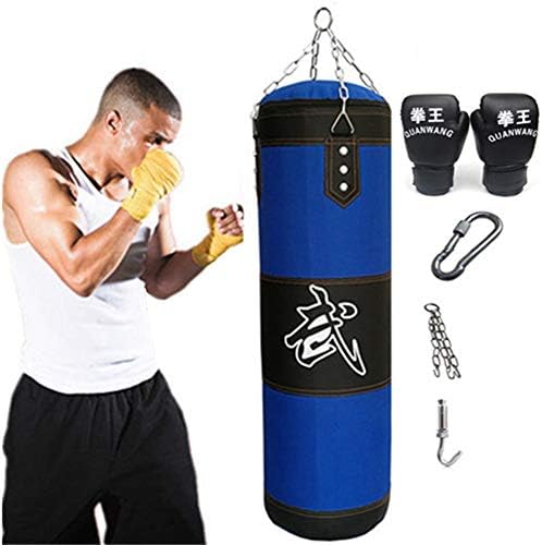 Boxing Heavy Punching Training Bag Sandbags with Chains + Handbag Hook + Boxing Gloves + Hands Bandages Kickboxing Muay Thai Training Fitness Workout Set(Empty Bag)