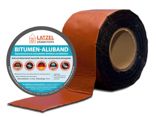 Ruban d'étanchéité en aluminium bitumé - Ruban de réparation de bitume - Couleur Rouge brique de terre cuite - 50 mm - Rouleau de 10 m d'épaisseur 1,5 mm
