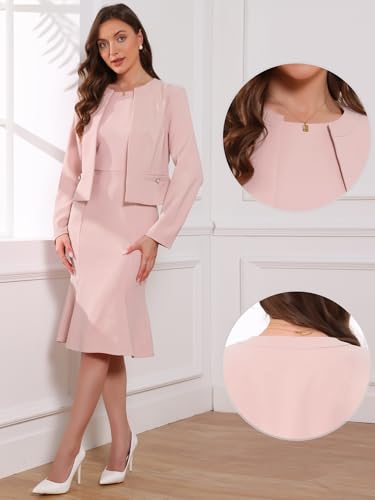 Image of Allegra K 2 Piece Suit Dress Set for Women's Cropped Blazer and Sleeveless Mermaid Business Dress