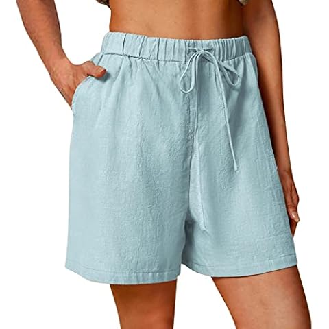 Generic Damen Leinenshorts Bermuda Leinen Kurze Hose Shorts Sommershorts High Waist Sommer Lose Radlerhose Große Größen Damen-Shorts Sport Biker Strand Yoga Shorts Leinenhose Cover