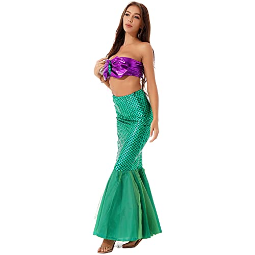 Moily Womens Fish Scale Shiny Mermaid Princess High Waist Flared Long Skirt with Padded Bra Top4