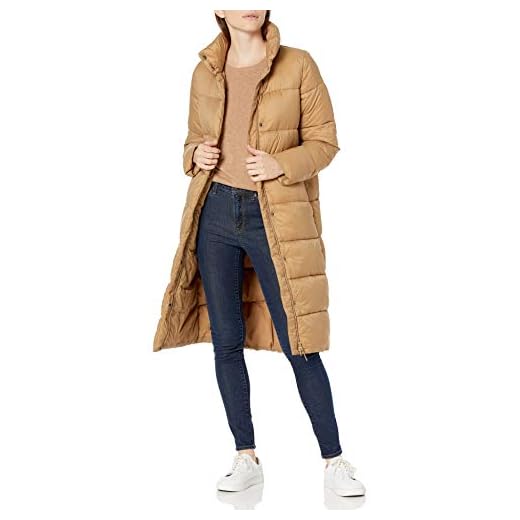 Amazon Essentials Abrigo Cocoon Acolchado, Largo, Ligero E Impermeable Mujer, Camel, M