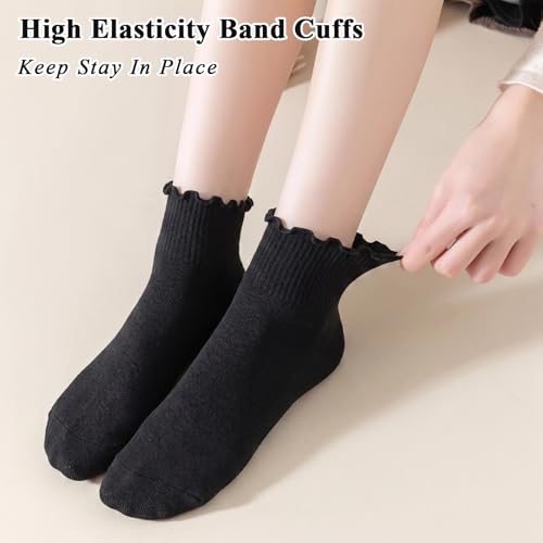 Image of BIVOLU Womens Ankle Socks Ruffle Cotton Cute Frilly Trim Breathable Ankle Ruffled Socks 6 Pack