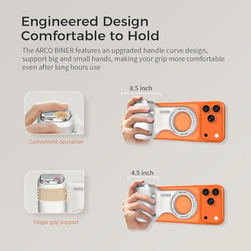 Image of Upgraded Mag-Safe Magnetic Camera Handle Grip with Extended Magnetic Phone Mount with Carabiner & Thumb Rest, Detachable Rechargeable Shutter Remote Compatible with iPhone Pro Max for Video Calls /TK