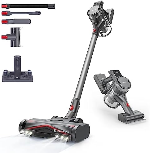 Maircle S3-Mate Cordless Pet Vacuum Cleaner, Stick Vacuum Cleaner cordles with ZeroTangle Brush, Charging Dock, 8 Cyclones, 210AW Non-Fading Suction for Hard Floor, Dog Hair with Led Headlights