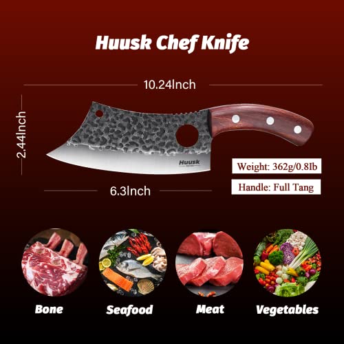 Huusk Japan Knives, Viking Knife with Sheath, Meat Cleaver Knife for Meat Cutting, Hand Forged Chef Butcher Full Tang Boning Knife for Outdoor Cooking, Kitchen Deboning or Camping BBQ - Thumbnail 5