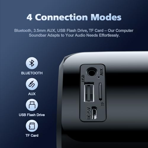 Computer Speakers for Desktop PC, HiFi Stereo Poratble Bluetooth Speaker, Computer Soundbar, 3.5mm Aux-in Computer Sound Bar with Deep Impactful Bass, Gaming Speakers for PC,Laptop,Tablet - Image 4