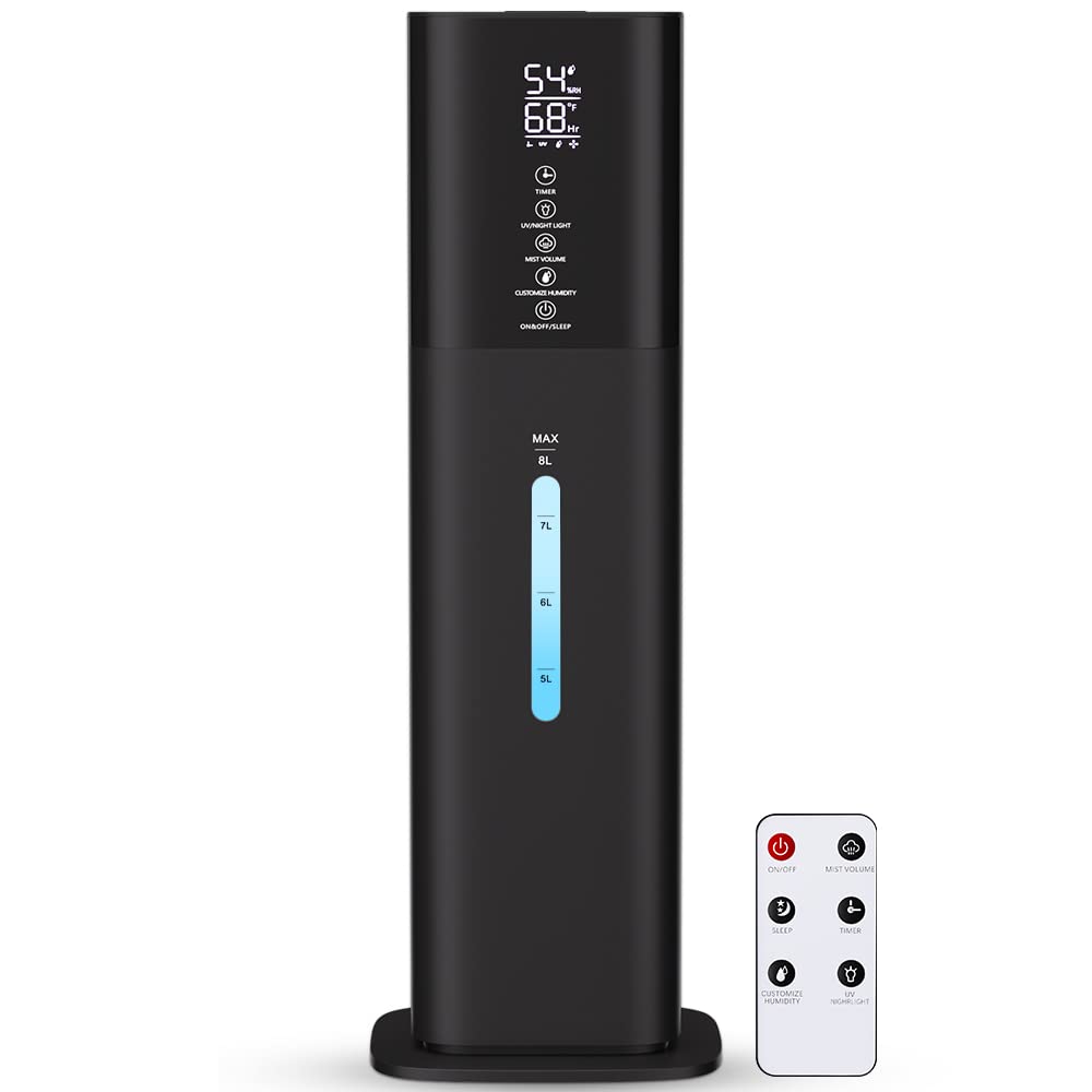 humidifiers large room bedroom with 7 colors light, 2.1gal(8l) 3 speed quiet ultrasonic cool mist humidifier with 360° nozzle, humidity setting, timer,aroma box for home plant baby yoga sleep (black) does not work