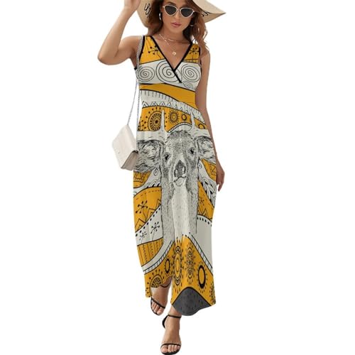Robe Maxi d'Été Cerf Africain pour Femme : Encolure Col V et Coupe Fluide Légère